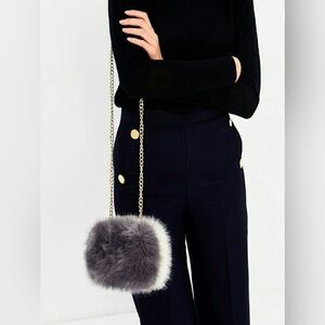 NWOT Zara faux fur minaudiere (8136) - fur clutch with goldtone strap
